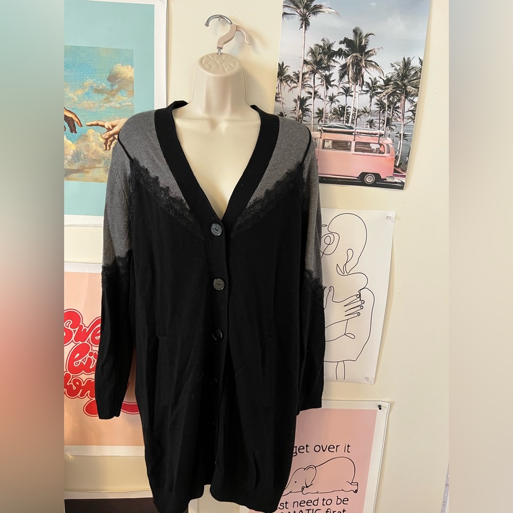 PINKO black and gray cardigan with lace (beautiful from back) Fits like a SIZE M